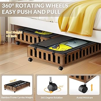 Amazon.com: Gashell 2 Pack Bamboo Under Bed Storage with